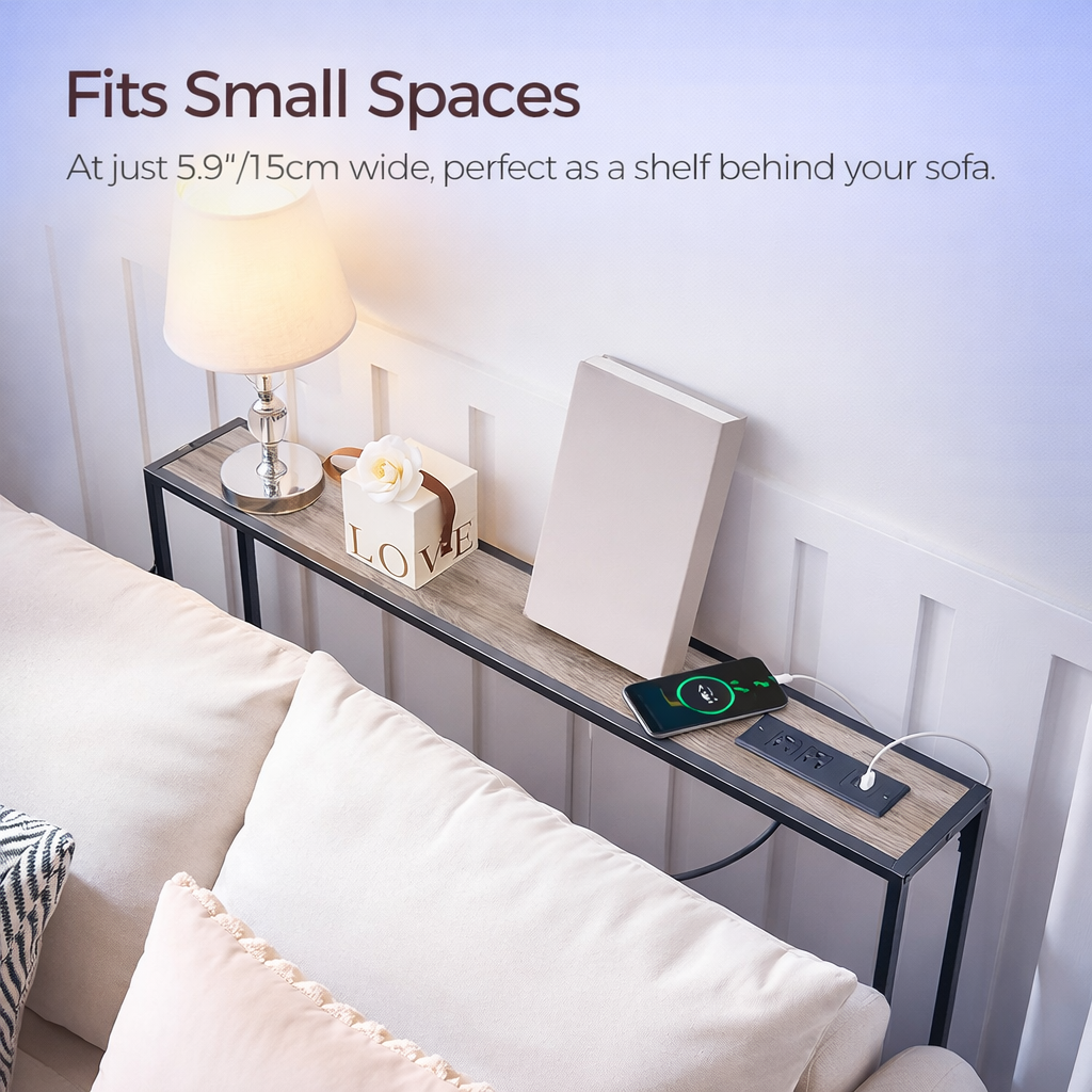 Narrow Console Sofa Table with Charging Station