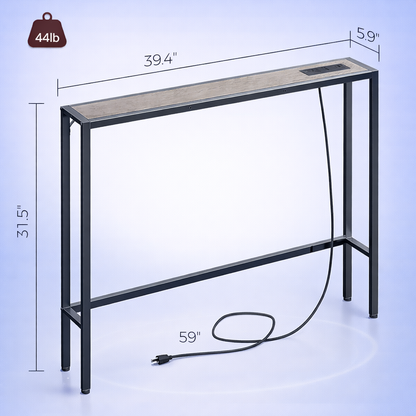 Narrow Console Sofa Table with Charging Station