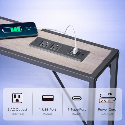 Narrow Console Sofa Table with Charging Station