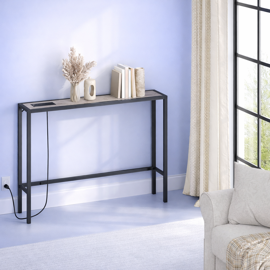 Narrow Console Sofa Table with Charging Station