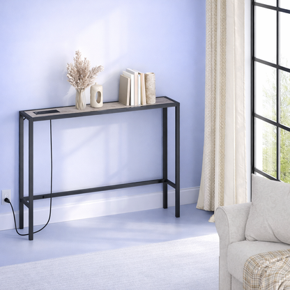 Narrow Console Sofa Table with Charging Station