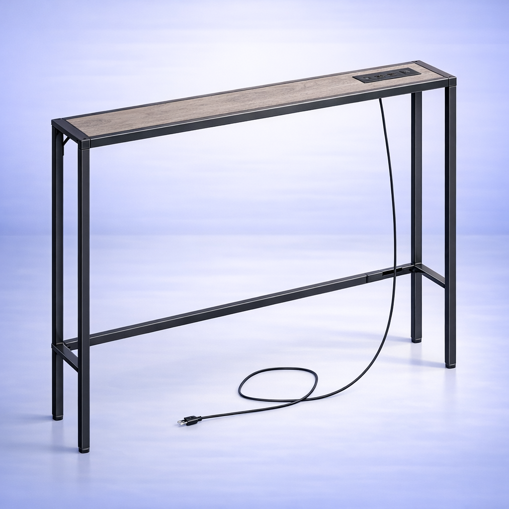 Narrow Console Sofa Table with Charging Station